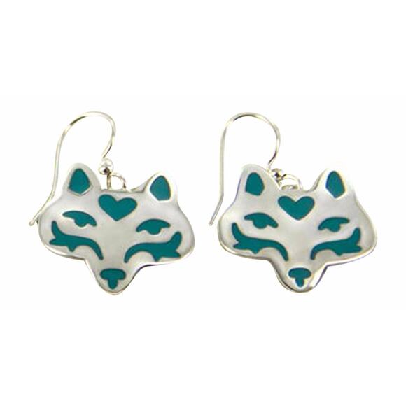 Far Fetched Jewelry - Far Fetched Earrings Wolf Dog Silver Plated Blue Enamel Artisan Handmade